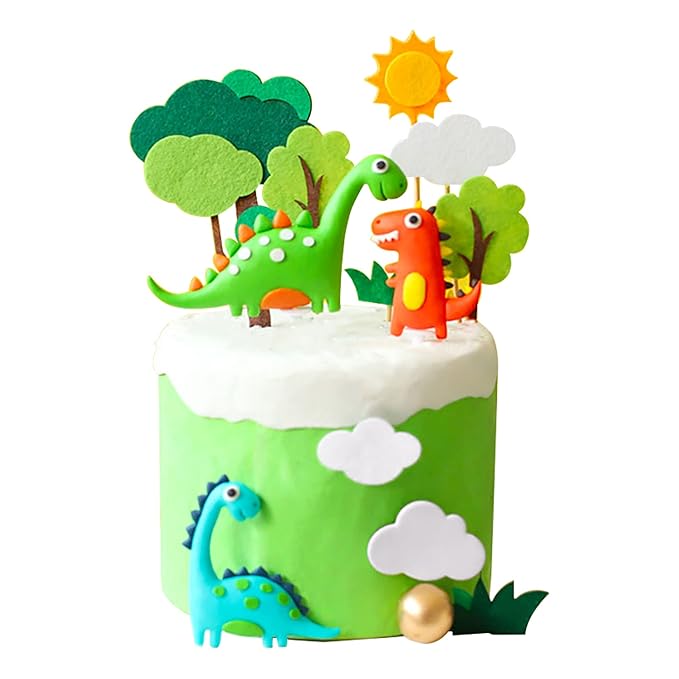 Gyufise 12Pcs Decorations Set Forest Tree Sun Cloud Dinosaur Cake Toppers for Jungle Safari Dino Theme Baby Shower Birthday Party Decorations Supplies