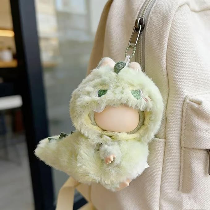 Green Dinosaur Clothes for LABUBU 17cm Doll (NO Dolls), Dinosaur Outfit for LABUBU, Dino Dolls Keychain Accessories, Faking Animal Style Outfit Jumpsuit Dinosaur Costume for LABUBU