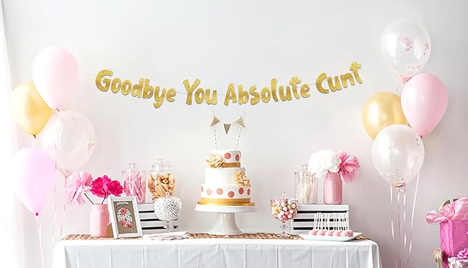 Pre-Strung Going Away Party Gold Glitter Banner - Funny Retirement Decorations for Men and Women - Retirement Party Supplies and Gifts