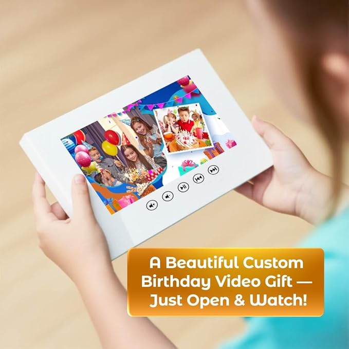 Personalized Birthday Video Card – Upload Photos for Kids Slideshow – Unique Gift for Boys & Girls – 7” Digital Display, 512MB, USB Charger, Ready-to-Play Gift Experience