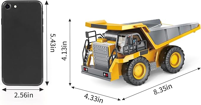PREPOP Kids' RC Dump Truck Toy - Remote Control Construction Truck with Metal Bed, Lights & Sounds, for Boys Ages 6-10 Years and Up
