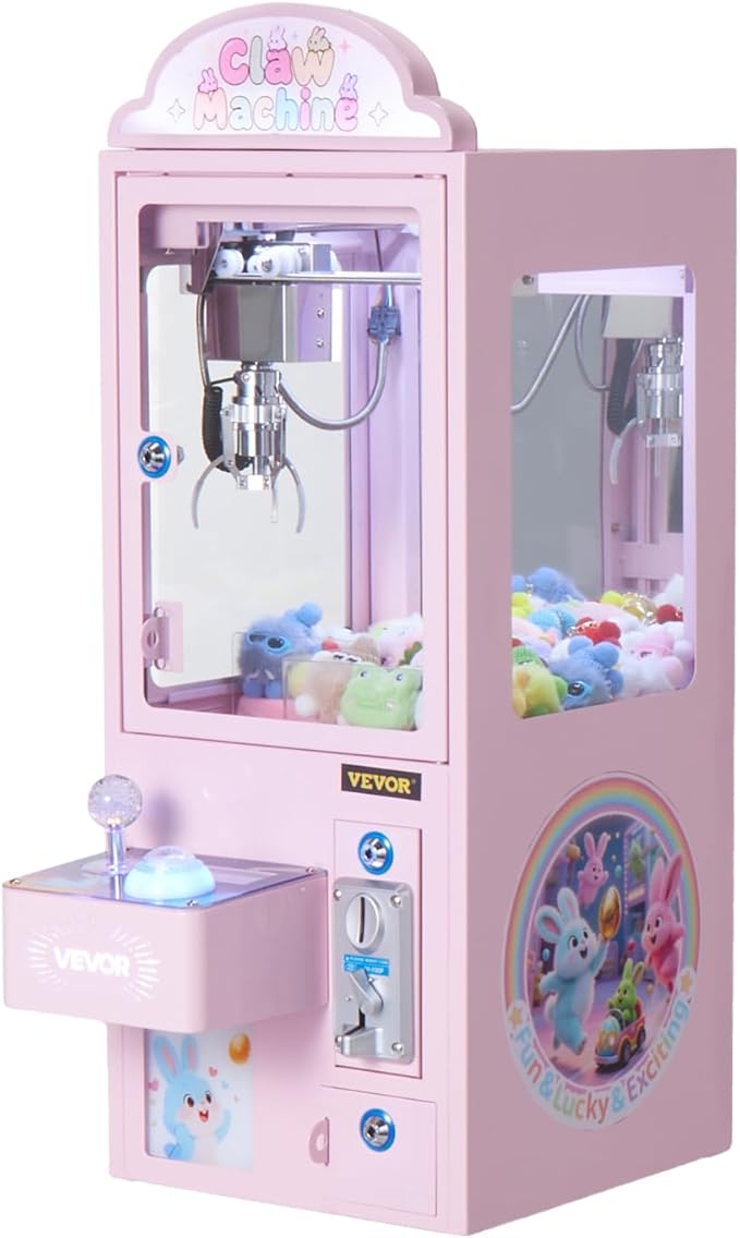 VEVOR Claw Crane Machine, Medium-Sized Arcade Game Machine with Light & Sound, Adjustable Steel Claws, Precise Toy Candy Grabber Prize Dispenser Vending Toy, for Commercial Home Parties Cinema, Pink