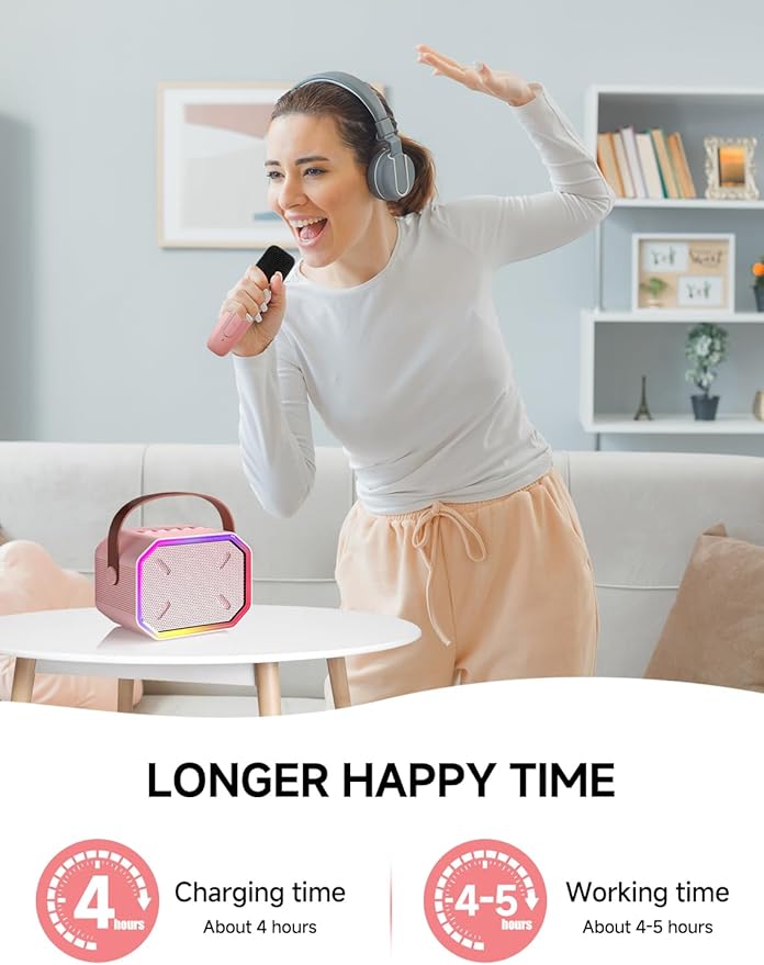 Karaoke Machine for Kids and Adults, Mini Portable Bluetooth Speaker with 2 Wireless Microphones, Kids Gift for Girls Boys Family Party Birthday (Pinkcolor)