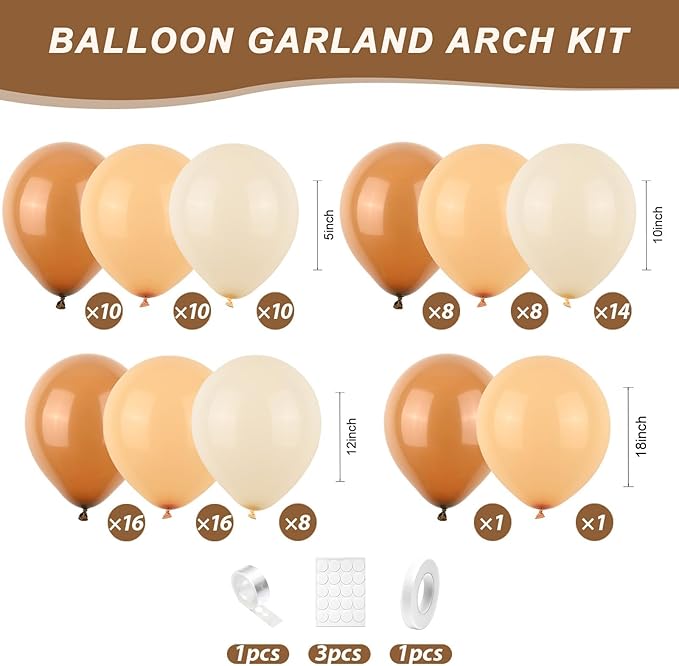 Neutral Balloon Arch Kit,Beige Nude Light Brown Tan Sand White Balloons for Boy Girl Bear Baby Shower Decorations Boho Wedding Bridal Engagement Anniversary Birthday Party Supplies