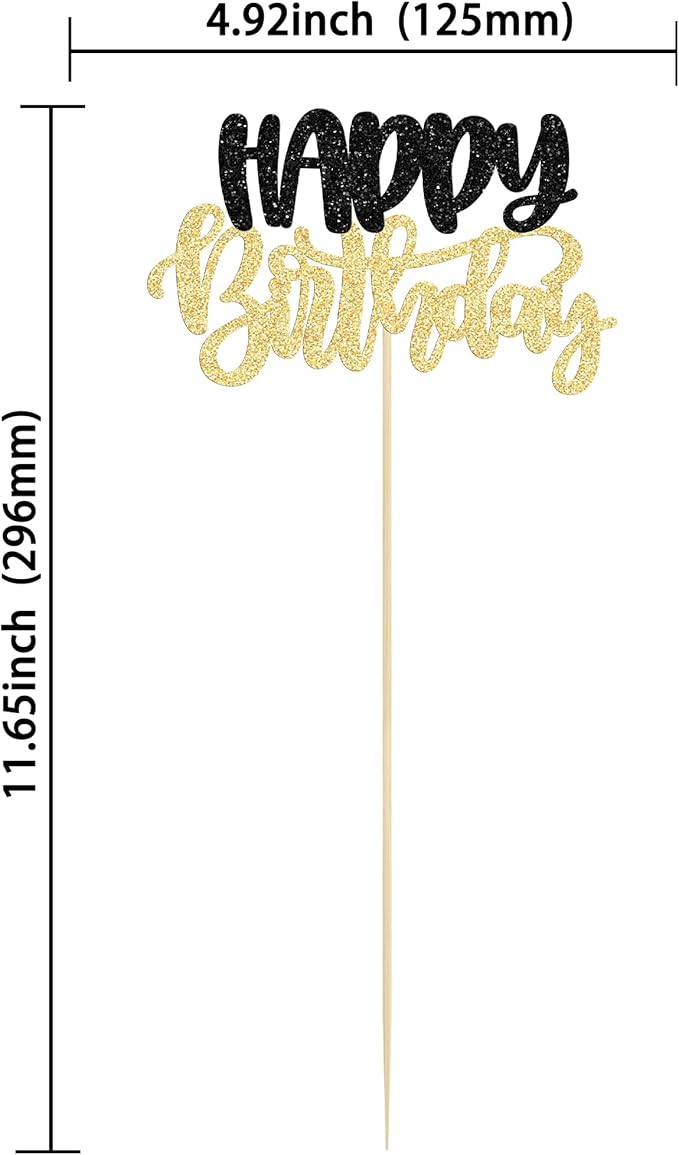 Gyufise 12Pcs Happy Birthday Centerpieces Sticks Double Sided Glitter Birthday Party Decorations Anniversary Table Flower Centerpiece for Celebrating Party Supplies Black Gold