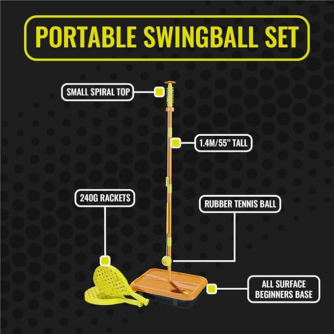 Swingball All Surface Tetherball Tennis Set – Portable Outdoor Game for Kids & Adults – Includes Paddles & Ball – Backyard, Lawn, or Park Active Play – Family Fun, Easy Setup & Storage