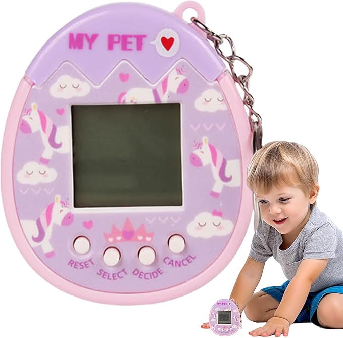 Digital Pet Keychain - Giga Pets Electronic Virtual Pet Toy, Durable PP with Stress-Relief Design, Social Skills Development for Kids, Teens & Adults (Birthday Gift) ﻿ (Purple)