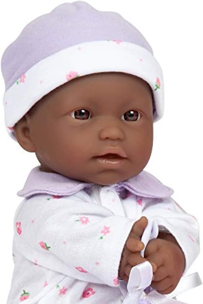 JC Toys La Baby African American Baby Doll Set – 11 Inch Soft Baby Doll with Accessories Including a Removable Purple Outfit – Small Baby Doll Toy for Children 12 Months and Older
