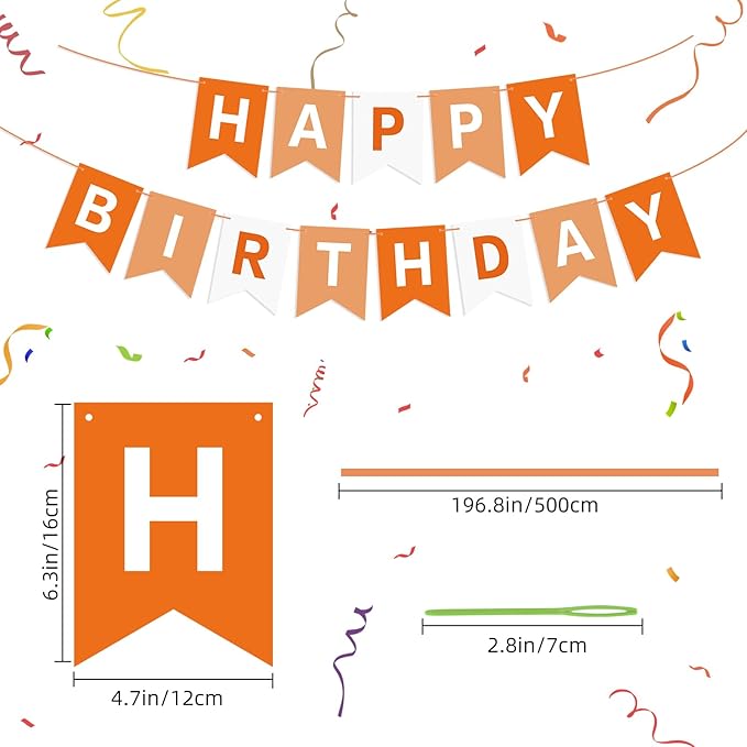 Orange Happy Birthday Banner Sign Birthday Bunting Banner Garland for Kids Girl Woman Tea Party Decorations Bunting Flag Party Supplies