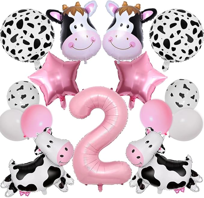 Cow Balloons, Holy Cow Im Two Birthday Decorations Girl Cow Print Balloons 2nd Birthday Party for Cow Farm Animal Theme Cowgirl First Birthday Party Supplies