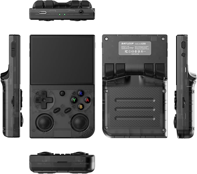 G350 Retro Handheld Game Console , Preload 4371 Games 3.5 Inch IPS Screen 3200 mAh Battery Linux System Portable Video Games Console Support Controller and Earphone (Transparent Black)