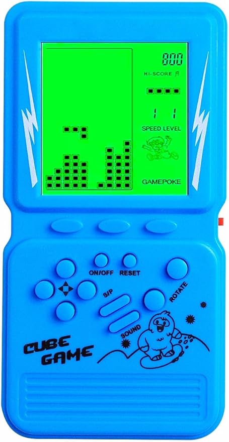 Retro Brick Game Console Large Screen with Green Backlight Built-in 23 Multi-Mode Block Games Classic Nostalgia Speed and Difficulty Adjustable Powered by 2 AA Batteries (Blue)