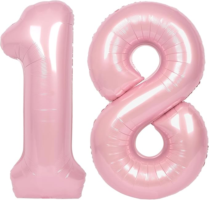 SUWEN 40 Inch Pink Large 18 Number Balloons Big Foil Helium Number Balloons 0-9 Jumbo Happy 18th Mylar Birthday Party Decorations for Girl or Women 81 Anniversary Party Supplies