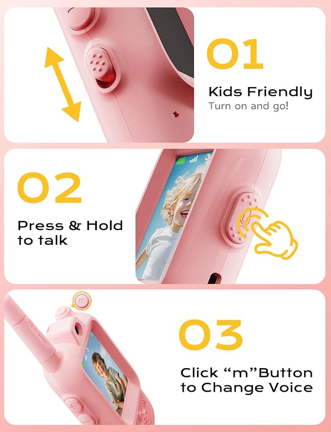 Video Walkie Talkies for Kids, Handheld 2 Pack Rechargeable Video Intercom Kids Walkies Talkies, Indoor Outdoor Toys for Family Games, Outside, Camping, Hiking for Boys Girls Ages 3-12 (Blue/Pink)