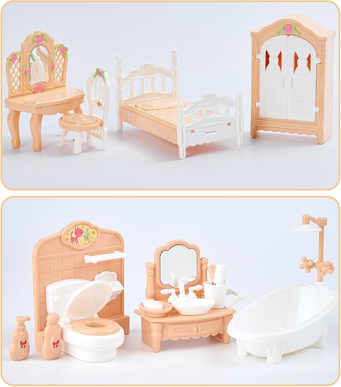35 Pcs Dollhouse Furniture Accessories Set Mini House Furniture Small Dollhouse Miniature Furniture Play House Accessories 1:12 Tiny Kitchen Bedroom LivingRoom Bathroom Boy Girl Toddler3Y+