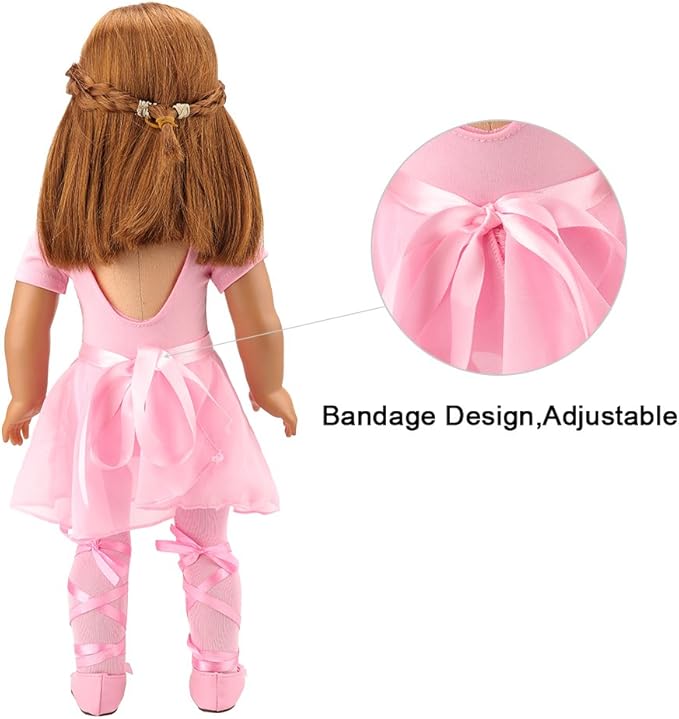 BARWA 18 Inch Doll Clothes Ballet Ballerina Outfits Dance Dress Custume Compatible with 18 Inch Dolls - 4 PCS Leotard with Tutu Skirt, Tights and Ballet Shoes