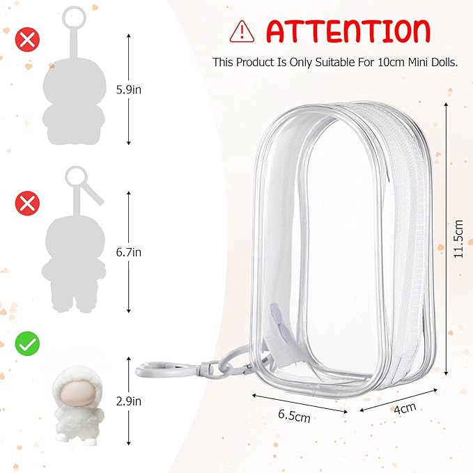 Clear Protective Case Display Accessories for 4.13 Inch 10cm 4.0 Series Plush Doll with Keychain, PVC Hanging Storage Case Cover Doll Storage Bag Figures Dolls Collectible Toys(Transparent)