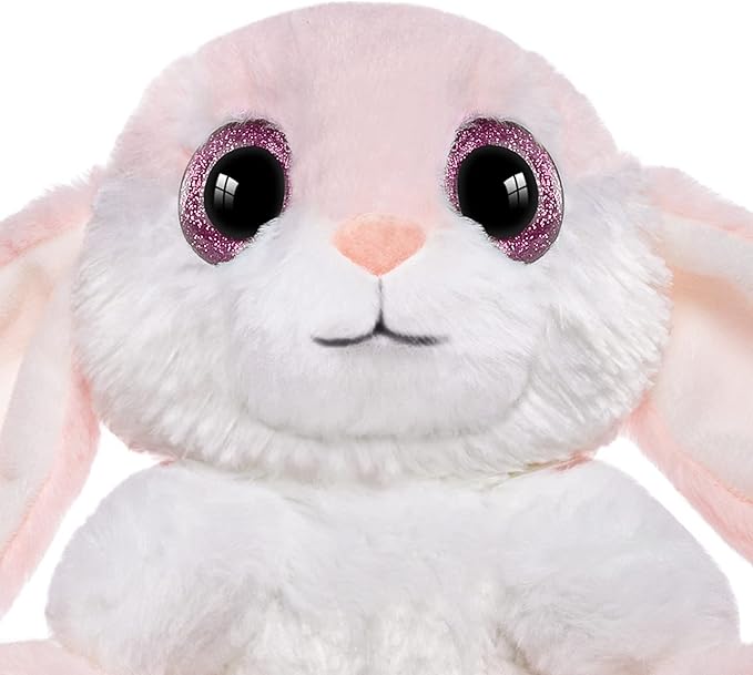 HO-EF 8.5" Bunny Stuffed Animal, 2 Sitting Bunny with Flappy Ears Plush Bunny Cute Stuffed Rabbit Plush Toy, Companion Easter Gift for Boys Girls Babies Kids (Pink+Grey)