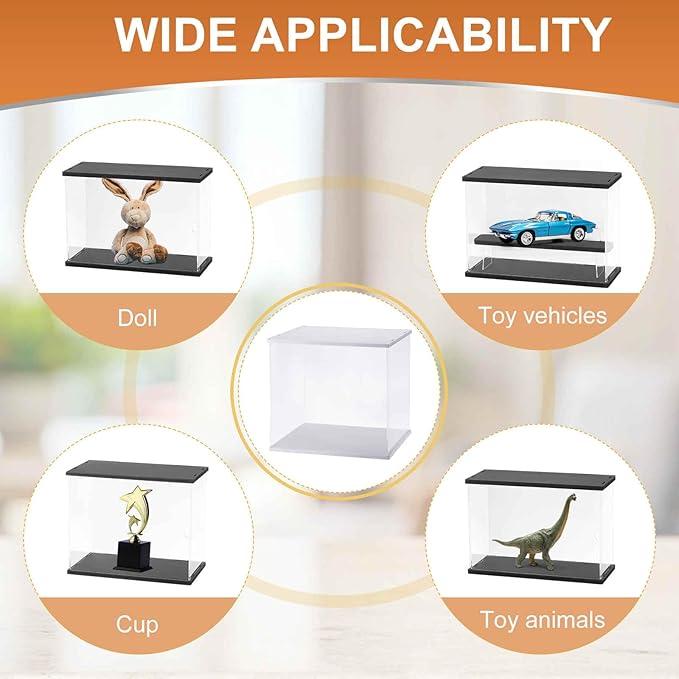 MECCANIXITY Clear Display Case, Acrylic Figure Display Case Clear Display Boxes for Collectibles, Figures Model Toys Home Storage(with Square LED Light, 8x6x7 Inch White Base)