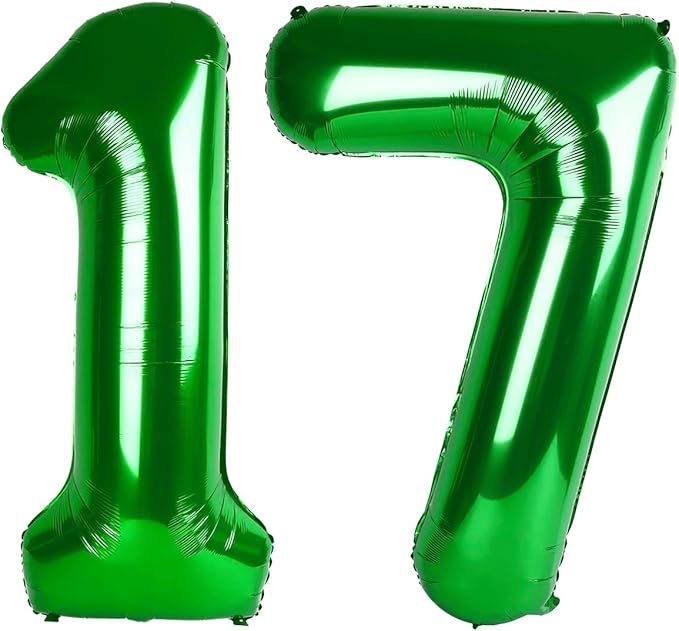 17 Numbers Balloons 40 Inch, Dark Green 17th Birthday Decoration for 1 7 17 71 Men & Women, Foil Big Number Balloon for Wedding Store Anniversary Promotion Party Decorations