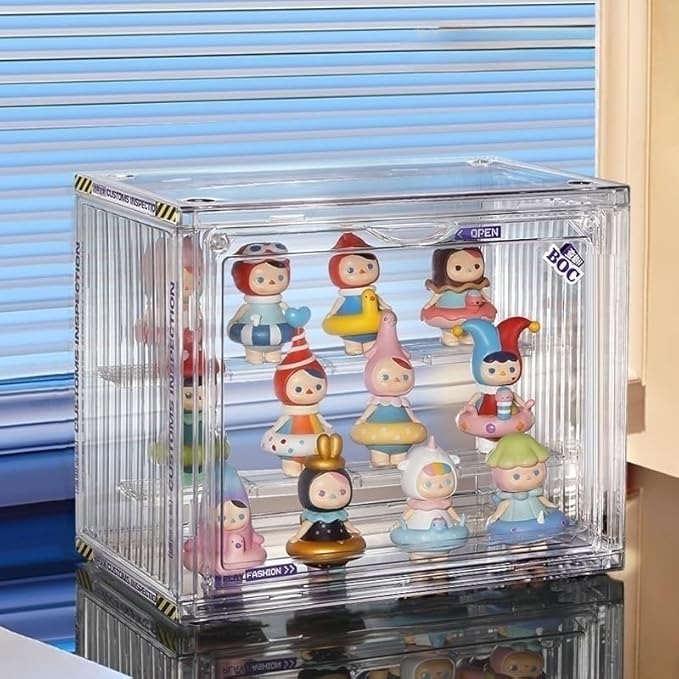 Clear Display Case for Figures, Acrylic Display Case for Collectibles, Adjustable Figure Display Case with Magnetic Door, Stackable Display Box for Action Figures, Pop Mart, Funko Pop (Clear, 1 Pack)