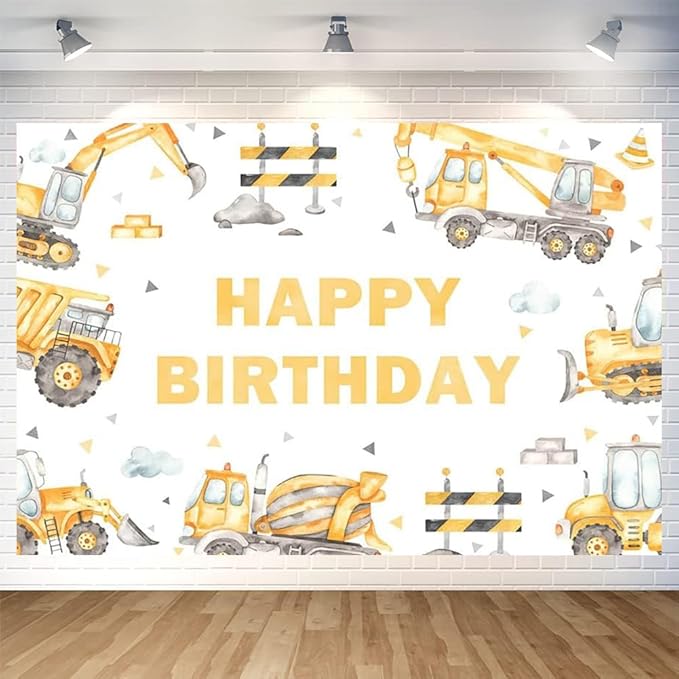 Construction Happy Birthday Backdrop Decorations Construction Happy Birthday Banner Engineering Vehicle Photo Background for Home Indoor Outdoor Party Decorations 70.8 x 47.2 Inch
