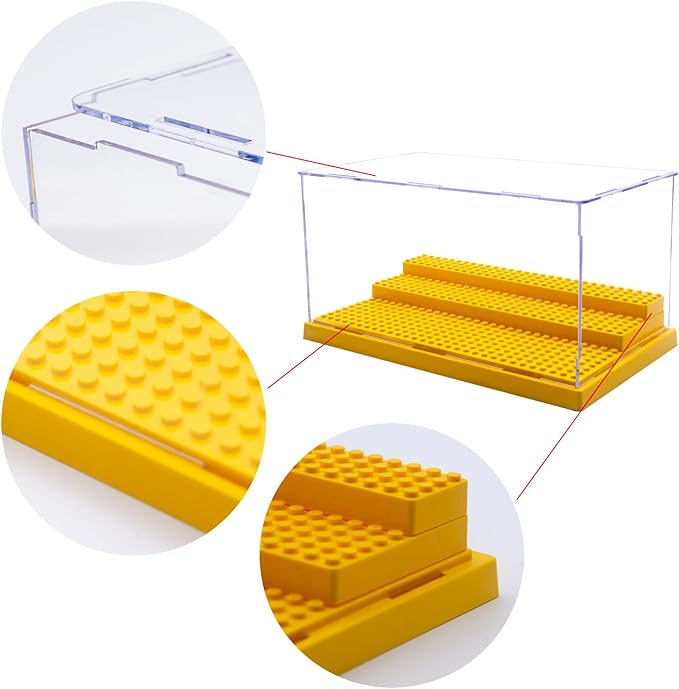 Minifigure Display Case for Action Figures Blocks, Dustproof Acrylic Display Box Storage with 3 Movable Steps for Collection Models Minifigures, Bricks Blocks