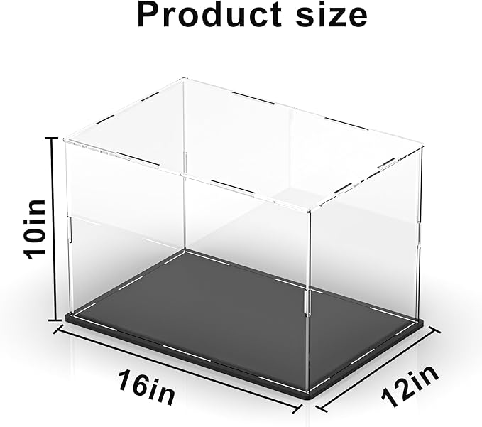 Large Display Case for Display, Clear Acrylic Box for Showcase Collectibles Action Figures Home Storage & Organizing Toys, 16" L x 12" W x 10" H