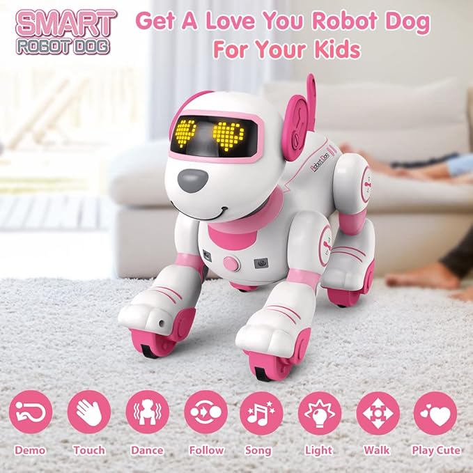 VATOS Remote Control Robot Dog Toy for Kids - Interactive Touch & Follow 17 Functions Robot Dog Pet, Programmable Smart Walking Puppy Intelligent Dancing RC Robot Toys for Girls 3-12 Birthday Gifts