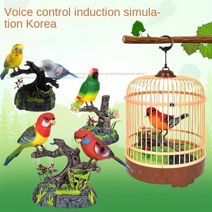 nulala Simulation Parrots Birds Ornament - Voice Controlled Parrots Parakeet Chirping and Wings Flap - Electronic Budgie Pet for Home Garden Decor (513GH)