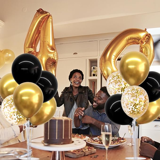 TONIFUL 4 Set Black Gold Balloon Centerpieces for Table,Balloon Stand Kit for Black Gold Party Decor 40th 50th 60th 70th Birthday Decorations Anniversary Graduation Decorations 2026 Retirement