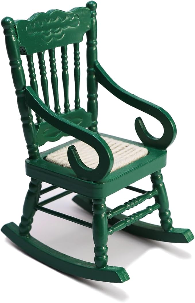 Dollhouse Chairs 2PCS Miniature Rocking Chair 1:12 Scale Wooden FurnitureAccessories Tiny Mini House Home Outdoor Decoration ModelLiving Room Scene Christmas Craft Displays (Green)