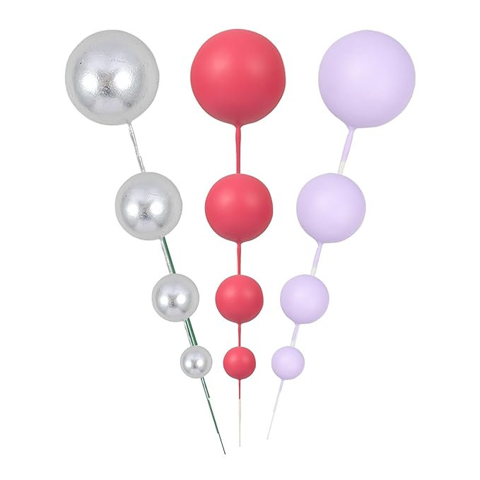 Gyufise 30Pcs Balls Cake Toppers Ball Cake Picks Ball Cupcake Toppers Foam Balls Cake Topper Insert Mini Balloons Cake Decorations for Baby Shower Birthday Party Supplies Silver Rose Red Light Purple