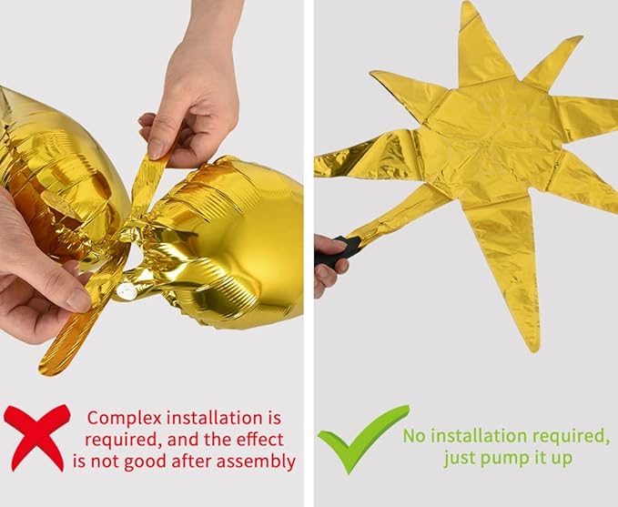 TONIFUL 4 Pcs 22inch 4D Huge Gold Star Balloons Explosion Star Mylar Foil Balloons for Party Supplies Backdrop Christmas,New Year,Birthday, Wedding,Photo Booth Ornament