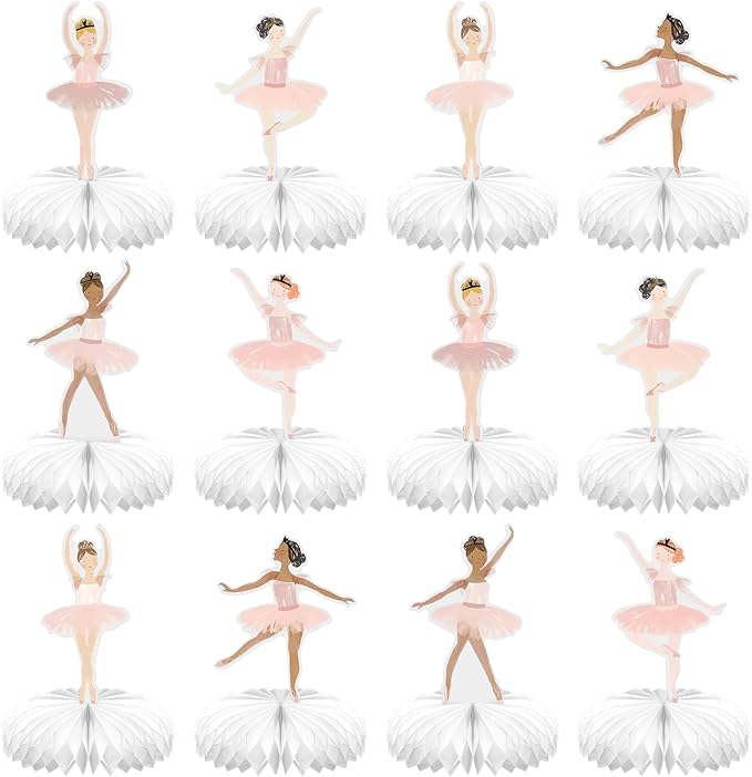 12 Pcs Ballerina Tutu Honeycomb Centerpieces Ballet Party Decorations for Tables Theme Dancers for Ballet Wedding Baby Shower Birthday Party