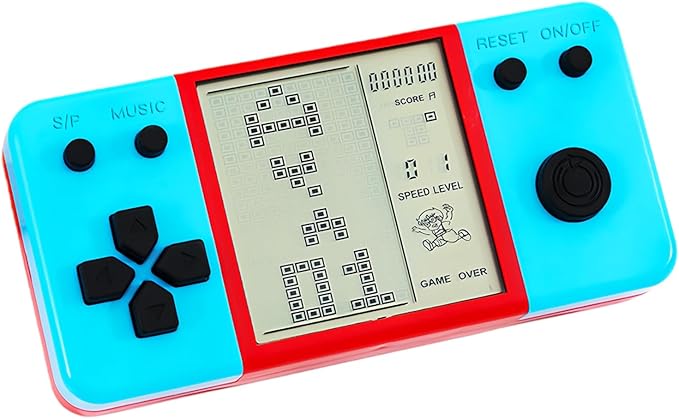 Retro Brick Game Game Blue-red Color Design Built-in 26 Cube Block Games Leisure Entertainment Electronic Block Puzzle Children/Student/Parents Birthday/Holiday (Blue)