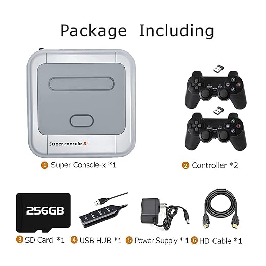 Kinhank Super Console X with 65,000+ Classic Games Retro Video Game Consoles,Emulator Console for HD/AV Output,Compatible with 60+ Emulators, 2 Wireless Controllers,Gift for Holiday