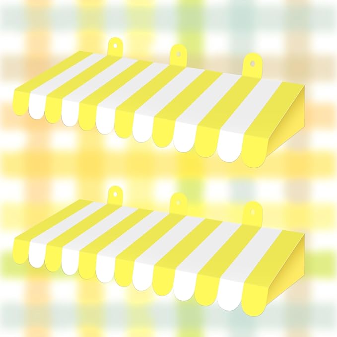 2 Piece Circus Awning Decoration 3D Carnival Tent Awning Wall Decorations for Circus Theme Party, Carnival Stand, Party Favors Supplies (Yellow and White)