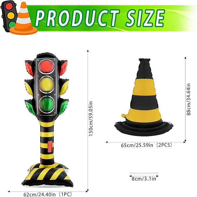 3Pcs 62Inch Self Standing Traffic light Balloons, Giant Racing Traffic Cones Mylar Balloon Racing Traffic Decoration for birthday boy Baby Shower race track Back to School party Decor Supplies