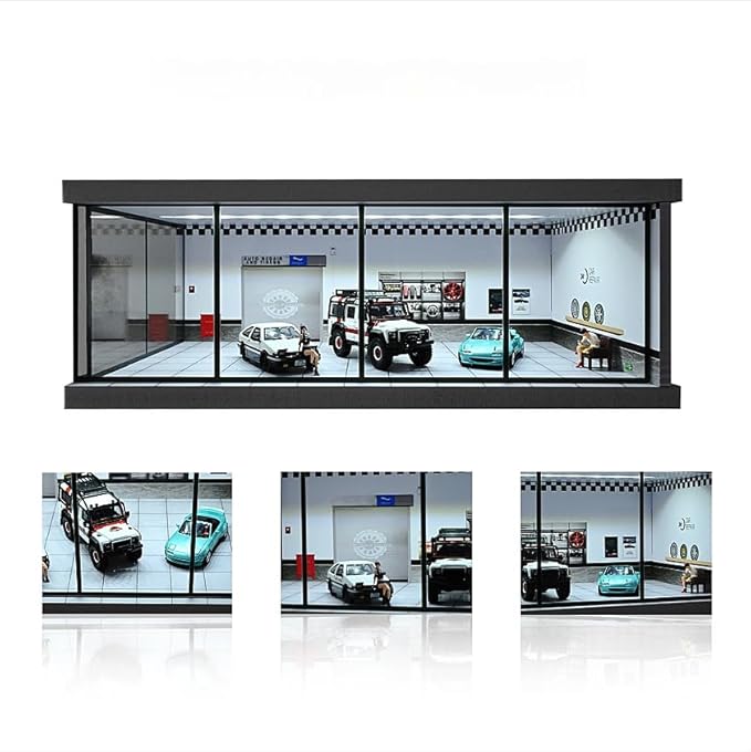 1/64 Diorama Car Garage, LED Lighting City Showroom, 1/64 Scale Diecast Car Parking Lot Storage, Scene Display Model Collection Gift (Repair Shop)