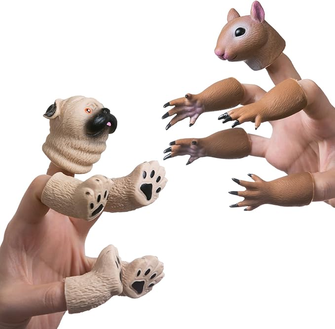 AQKILO Finger Puppet Set, Animals Puppet Show Theater Props, Novelty Toys Weird Stuff Gifts (Squirrel & Pug)