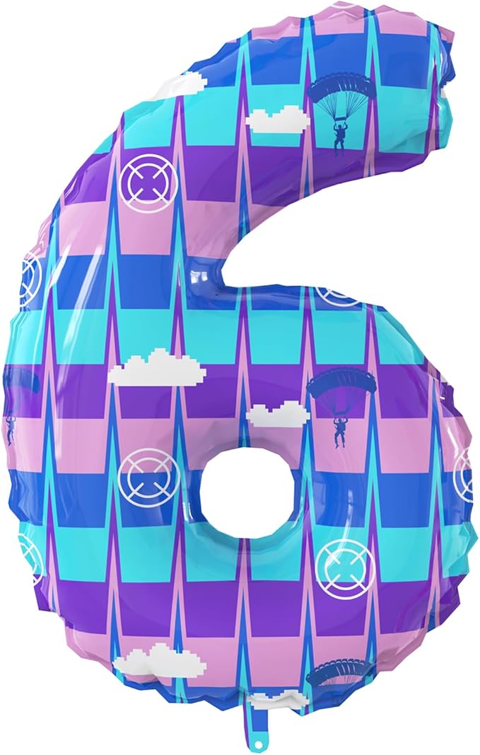 40 Inch Video Game Theme Number 6 Balloons Large Birthday Party Number Balloons Piñata Gaming for Kids Battle Boys Birthday Party Decoration Supplies