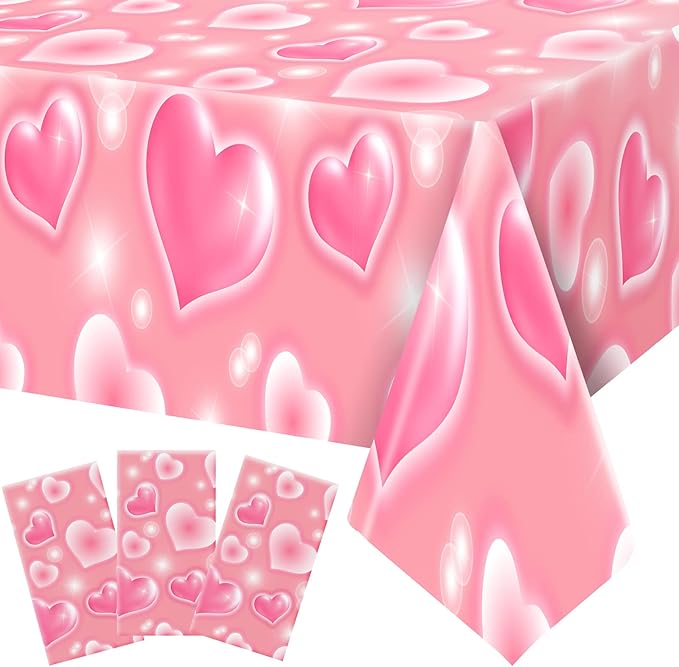 Tudomro 3 Pack 2000s Tablecloth Decoration 54 x 108 Inches Cholo Party Table Cover Y2k Party Decoration Heart Disposable Kpop Table Cloth for Birthday Supplies(Pink)