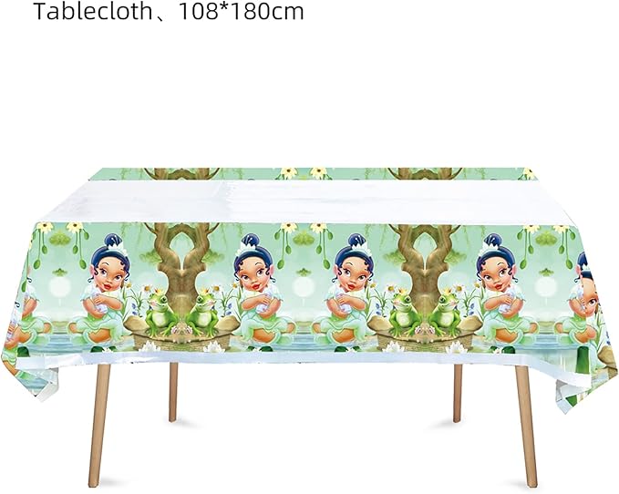 Princess Tiana Birthday Party Decorations, The Frog Tiana Party Tableware with Banner, Tablecloth, Disposable Paper Plates and Napkins for Little Princess Birthday Baby Shower Party Decorations