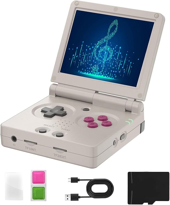 RG35XXSP FILP Retro Game Console,3.5 Inch IPS Screen 640x480,Built-in 64GB+128GB TF Card,with 3300mAh Battery Linux System Classic Consoles,Support HD and TV Output Casual Game Console(Gray)