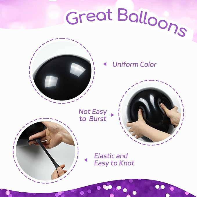 60pcs Purple and Black Balloons 12inch, Purple and Silver Balloon with Metallic Silver Confetti Balloons for Bridal Shower Graduation Birthday Party decorations