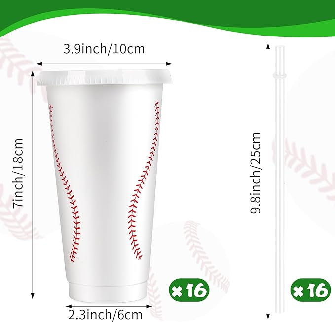 Hxezoc 16 Pieces Plastic Baseball Cups Reusable Cute Party Cups 24 oz Sports Party Gifts for Baseball Game Sport Birthday Party Decoration Supplies