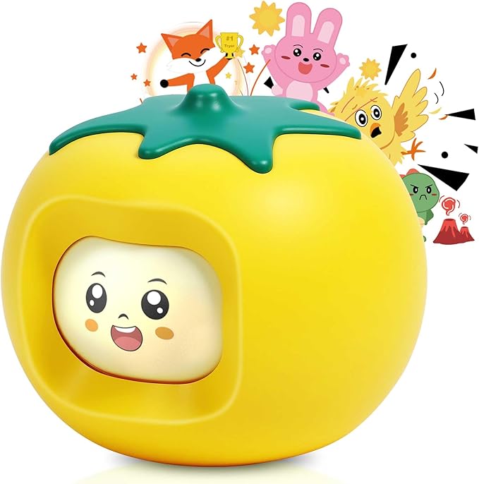 Kids Music Player with Face-Changing, Musical Toys for Toddlers 1-3-6，Educational Toys,Preloaded 200+ Stories/Rhymes, Screen-Free Audio Player, Travel Bluetooth Speaker, Gift for Boys Girls-Yellow