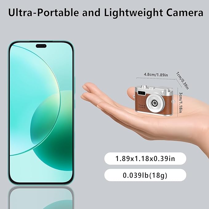 Mini Digital Camera with 32GB Card–Y2K-Style FHD 1080P Mini Retro Camera with Charging Base & Keychain Cameras Design. 1.4" LCD Screen,Vintage Cameras Ultra-Compact,Kids Camera Toys. (Brown)