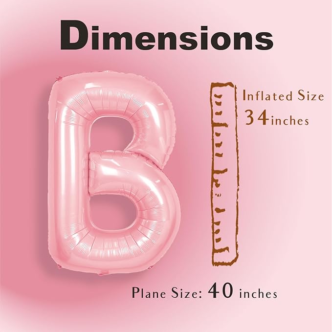 SUWEN 40 Inch Pink Large B Letter Balloons Big Foil Helium Letter Balloons A-Z Jumbo Mylar Happy Birthday Party Decorations for Girl Anniversary Party Supplies
